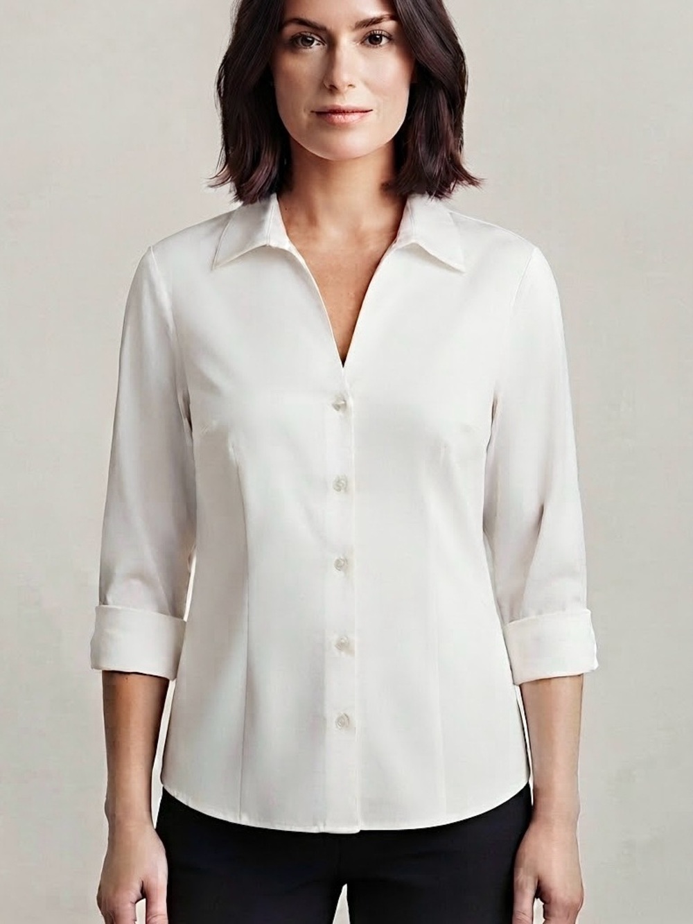 Jones New York Signature White Crisp 100% Cotton Button Shirt Career Minimalist